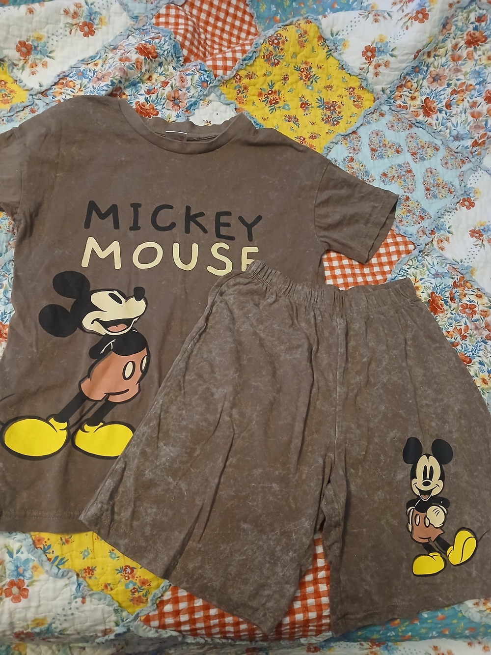 Disney Brown Mickey Mouse Kids Matching Set with Yellow Accents